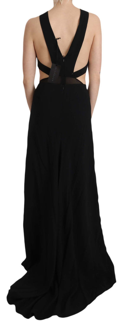 John Richmond Elegant Flare Maxi Aftenkjole med Krystaldetaljer
