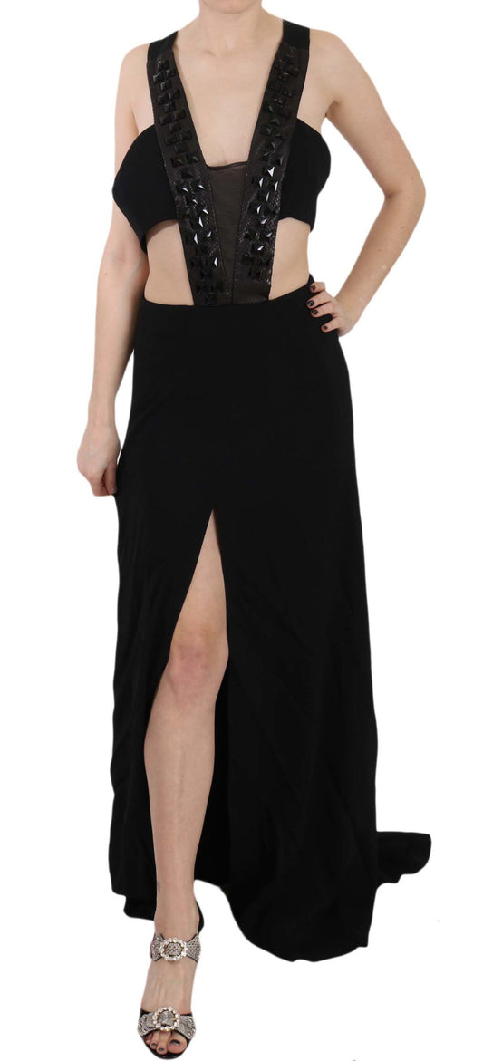 John Richmond Elegant Flare Maxi Aftenkjole med Krystaldetaljer