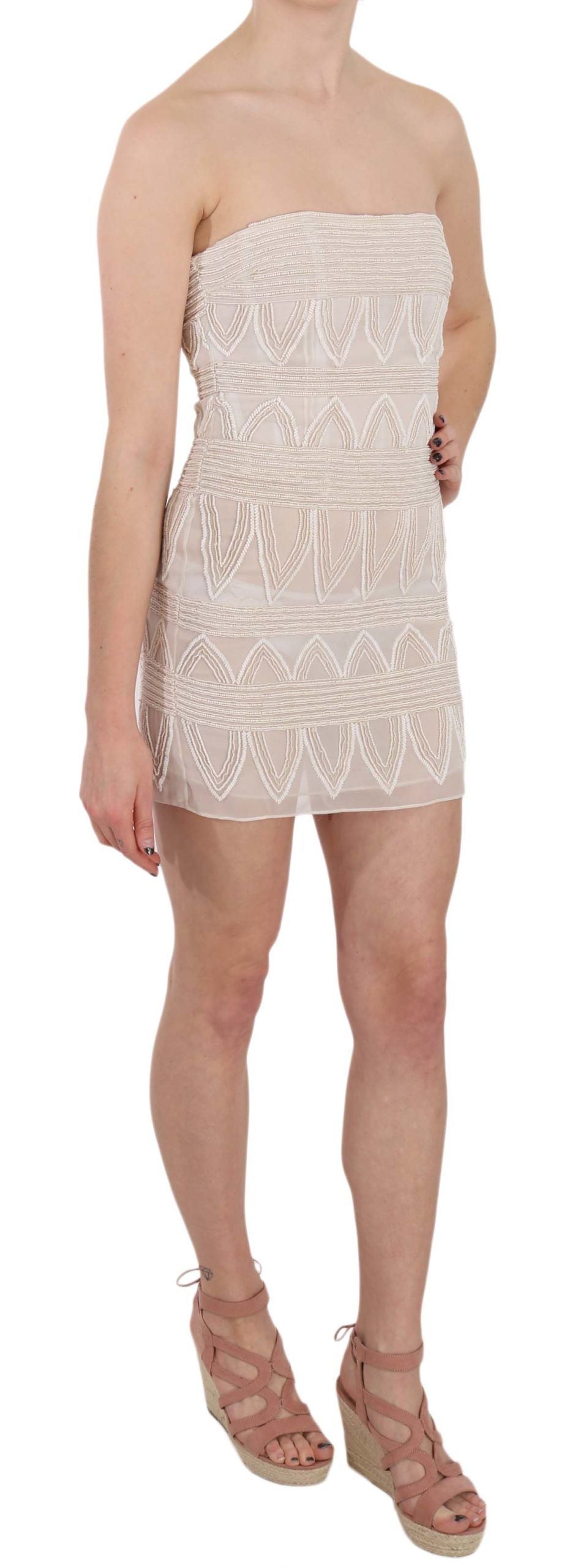 John Richmond Chic Beige Udsmykket Silke Minikjole