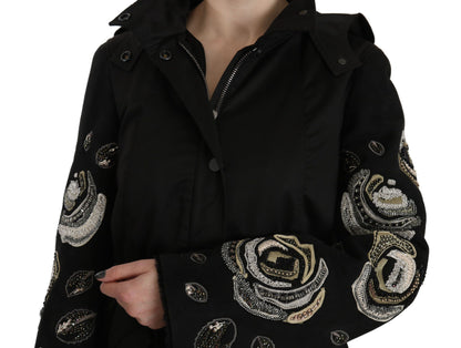John Richmond Elegant Sort Perlebesat Parka Jakke til Kvinder
