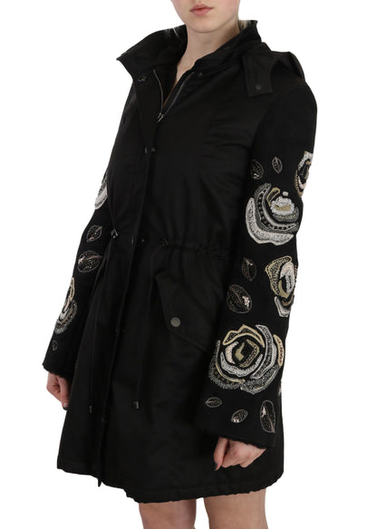 John Richmond Elegant Sort Perlebesat Parka Jakke til Kvinder