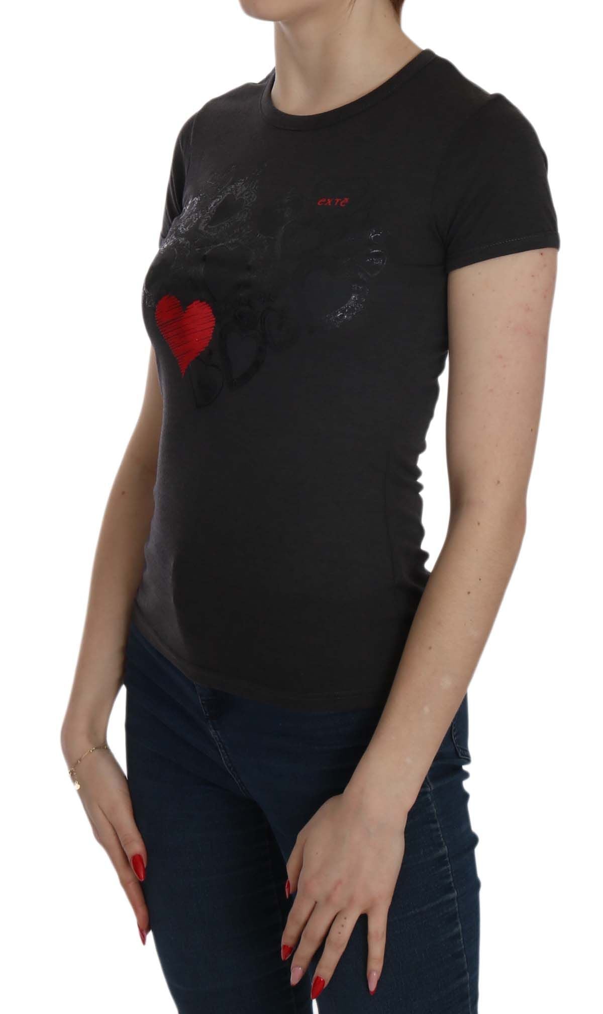 Exte Black Hearts Print Bluse med rund hals