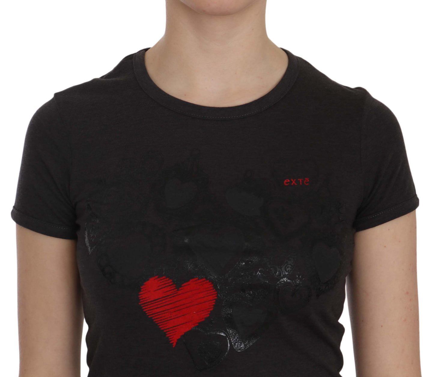 Exte Black Hearts Print Bluse med rund hals