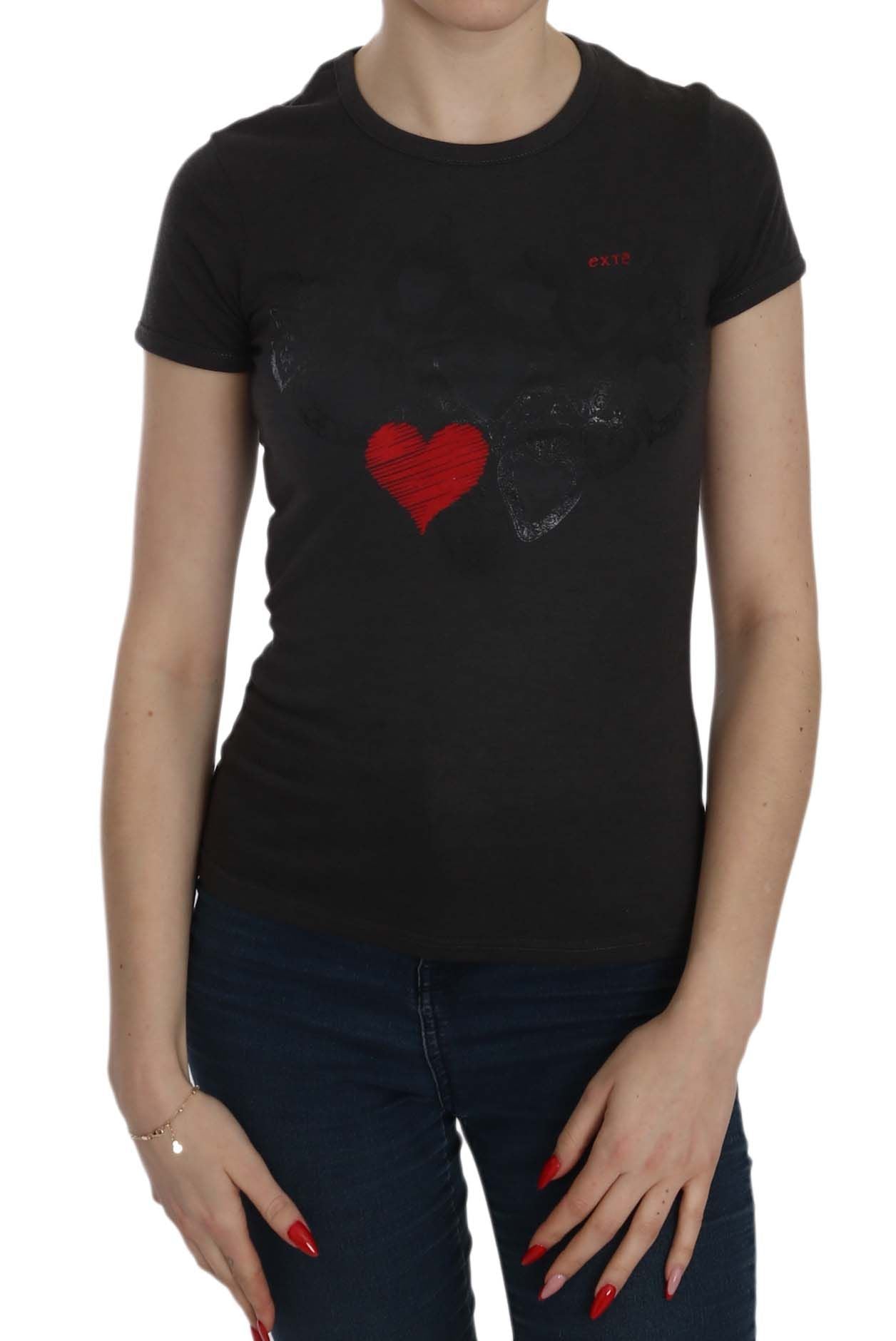 Exte Black Hearts Print Bluse med rund hals