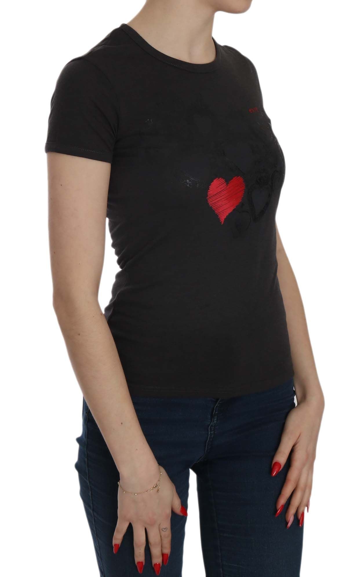 Exte Black Hearts Print Bluse med rund hals