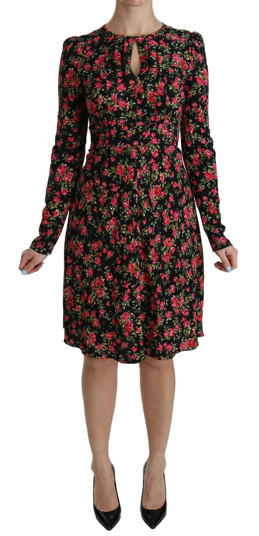 Rochie florală din viscoză, în formă de A, până la genunchi, Dolce &amp; Gabbana