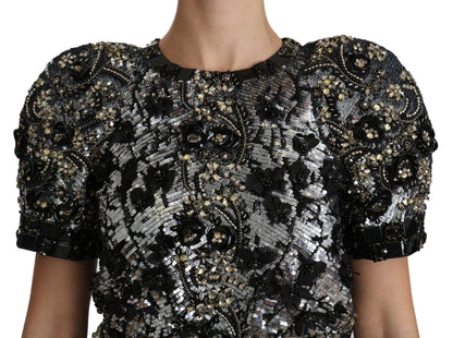 Dolce &amp; Gabbana top med pailletter og krystaludsmykning og rund hals