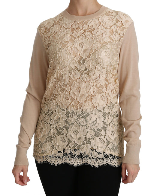 Dolce &amp; Gabbana Elegant Beige Blonde Cashmere Bluse med Rund Hals