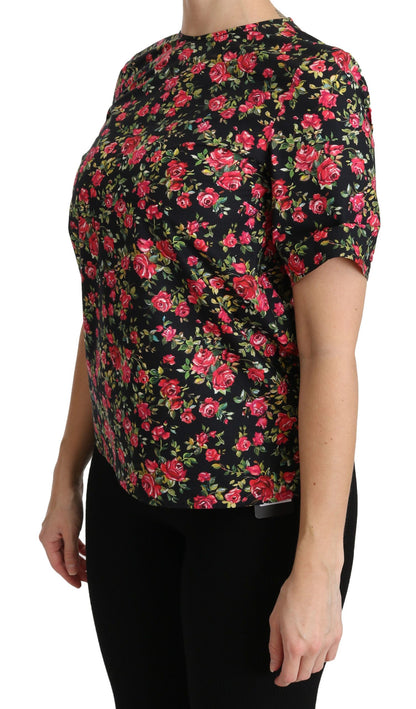 Dolce &amp; Gabbana Elegant Sort Blomstertop Med Rund Hals