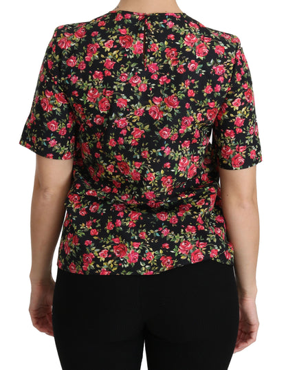 Dolce &amp; Gabbana Elegant Sort Blomstertop Med Rund Hals