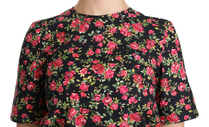 Dolce &amp; Gabbana Elegant Sort Blomstertop Med Rund Hals