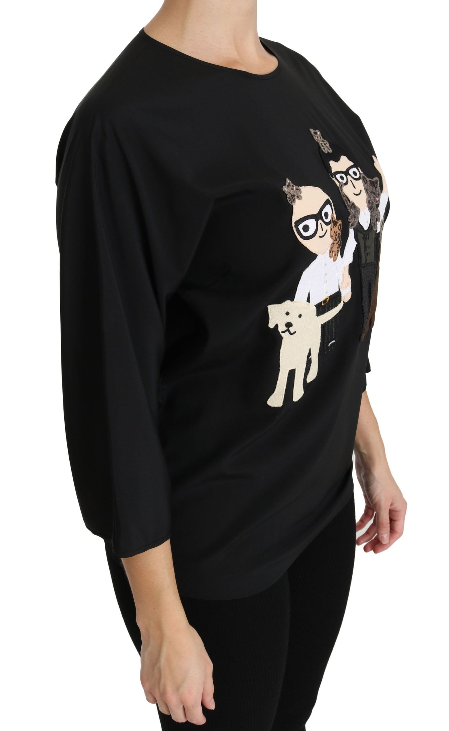 Dolce &amp; Gabbana Elegant Sort Silke Stretch Broderet Top