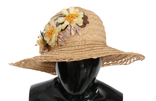 Dolce &amp; Gabbana Elegant Beige Floral Bucket Hat