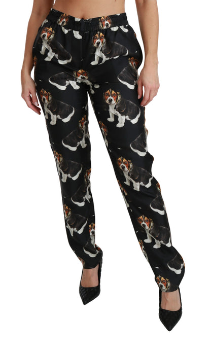 Dolce &amp; Gabbana Elegante Silkebukser med Hundeprint