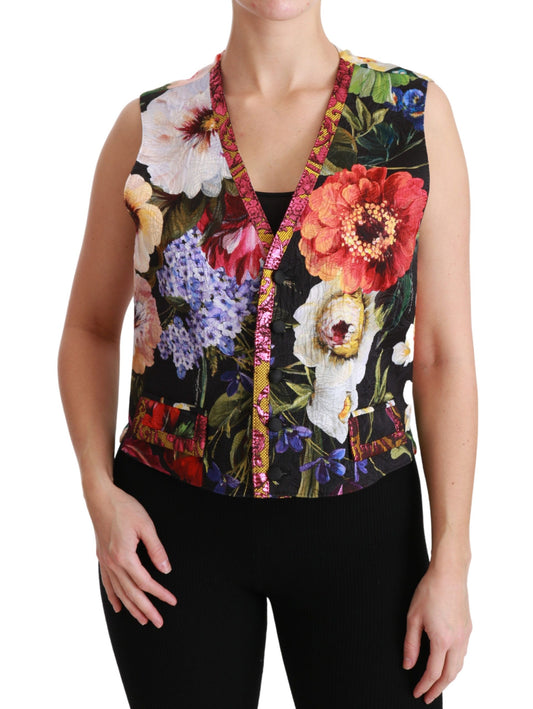 Dolce &amp; Gabbana Multicolor Brocade Floral Ærmeløs Vest