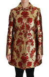 Dolce & Gabbana Elegant Guld Blomster Brocade Trench Coat