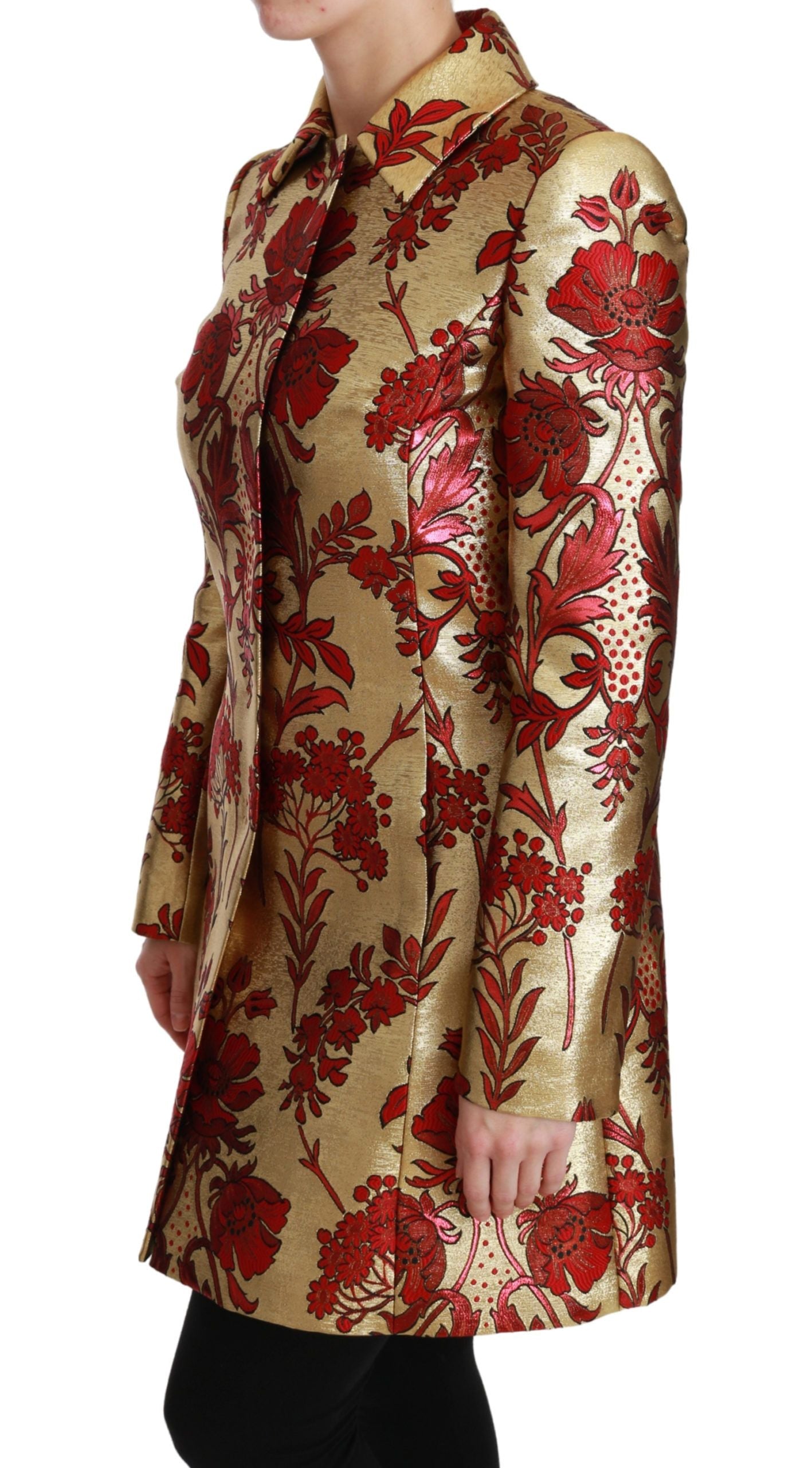 Dolce &amp; Gabbana Elegant Guld Blomster Brocade Trench Coat