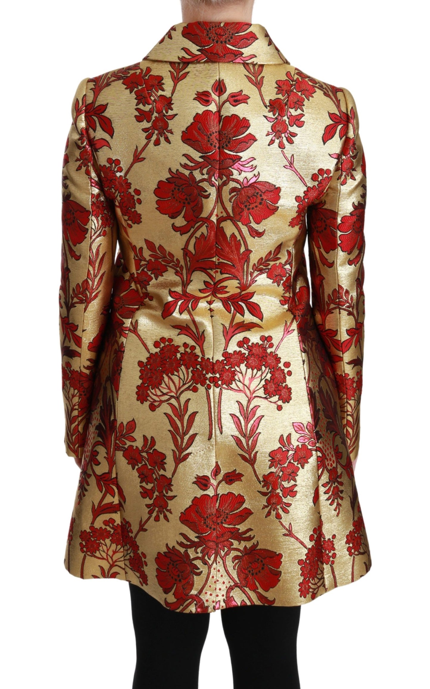 Dolce &amp; Gabbana Elegant Guld Blomster Brocade Trench Coat