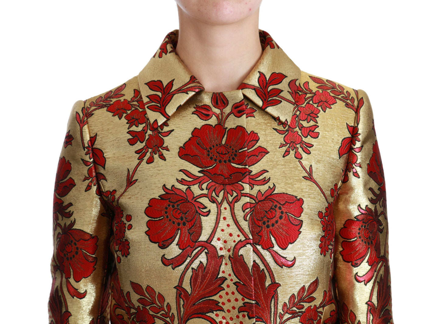 Dolce &amp; Gabbana Elegant Guld Blomster Brocade Trench Coat