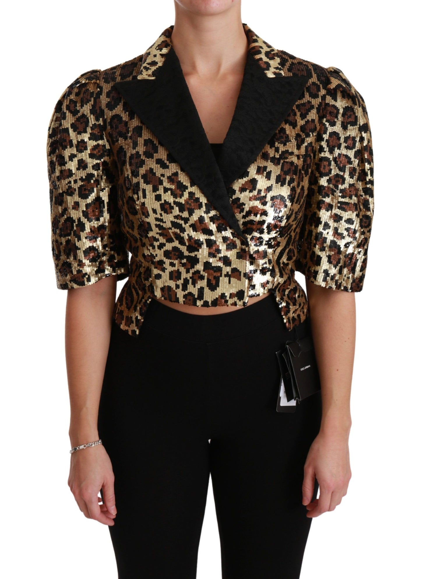 Dolce &amp; Gabbana Guld Leopard Print Kortærmet Blazer