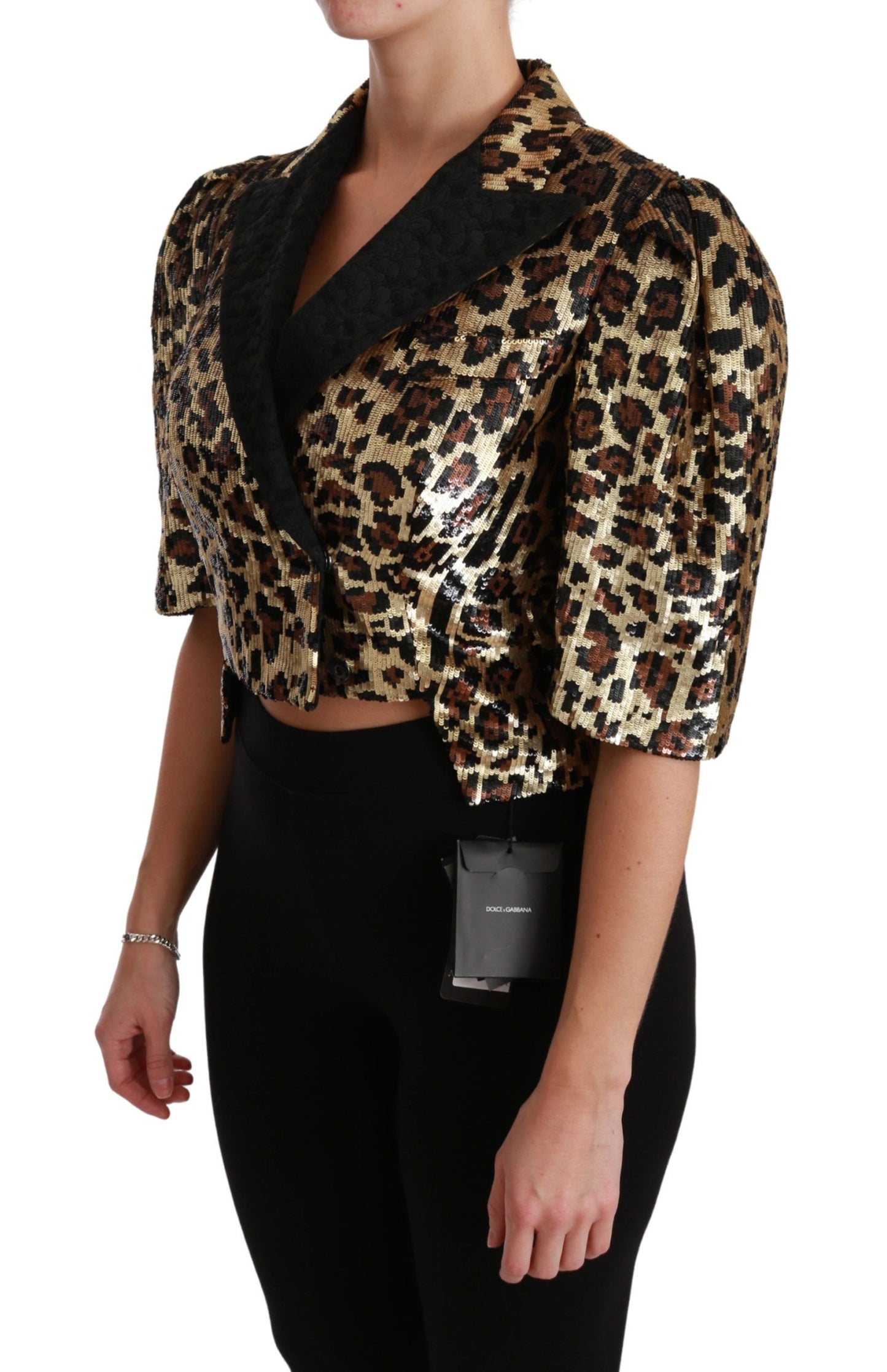 Dolce &amp; Gabbana Guld Leopard Print Kortærmet Blazer