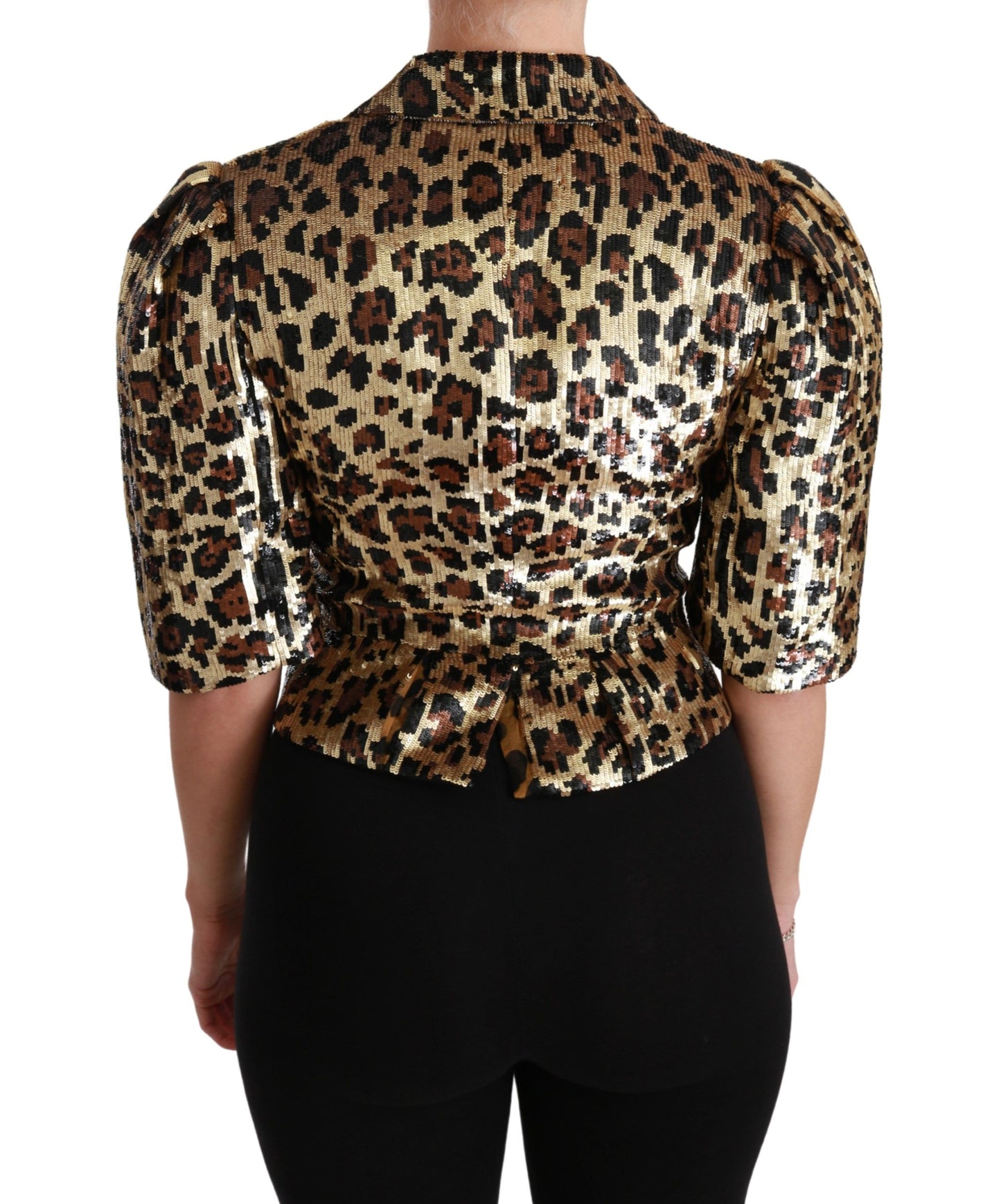 Dolce &amp; Gabbana Guld Leopard Print Kortærmet Blazer