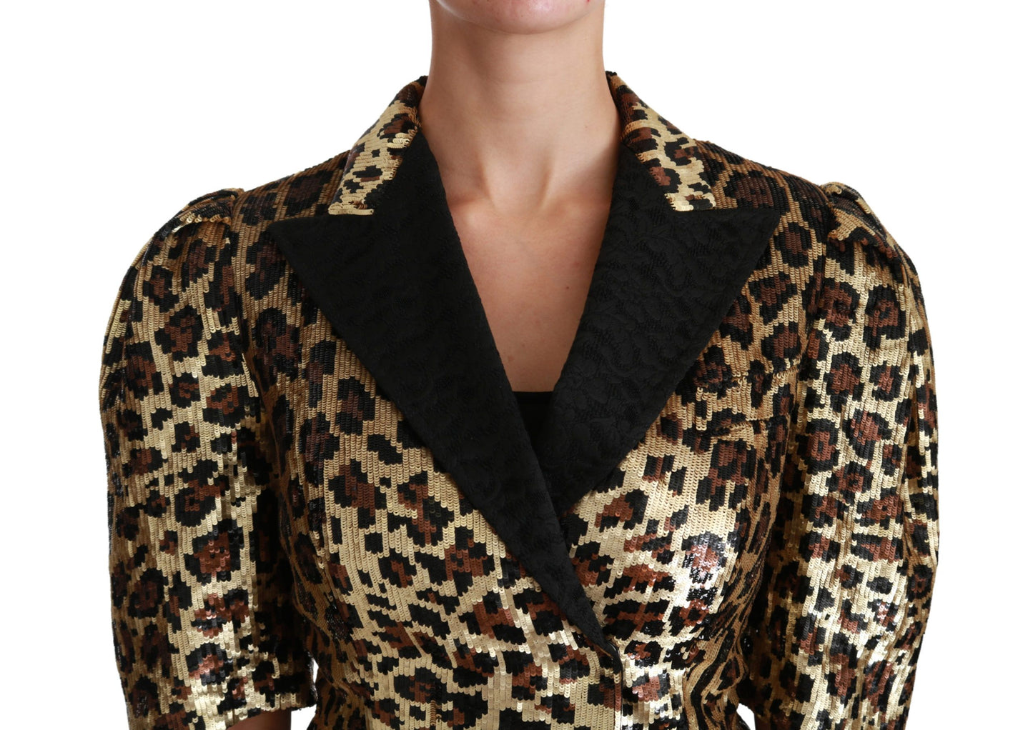 Dolce &amp; Gabbana Guld Leopard Print Kortærmet Blazer