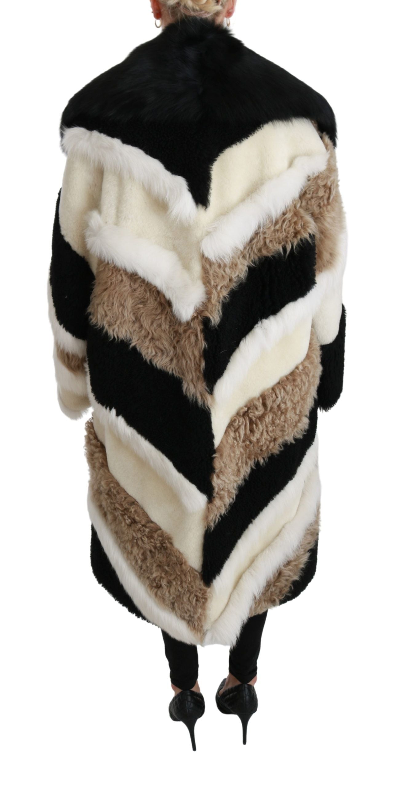 Dolce &amp; Gabbana Elegant Multicolor Shearling Cape Coat