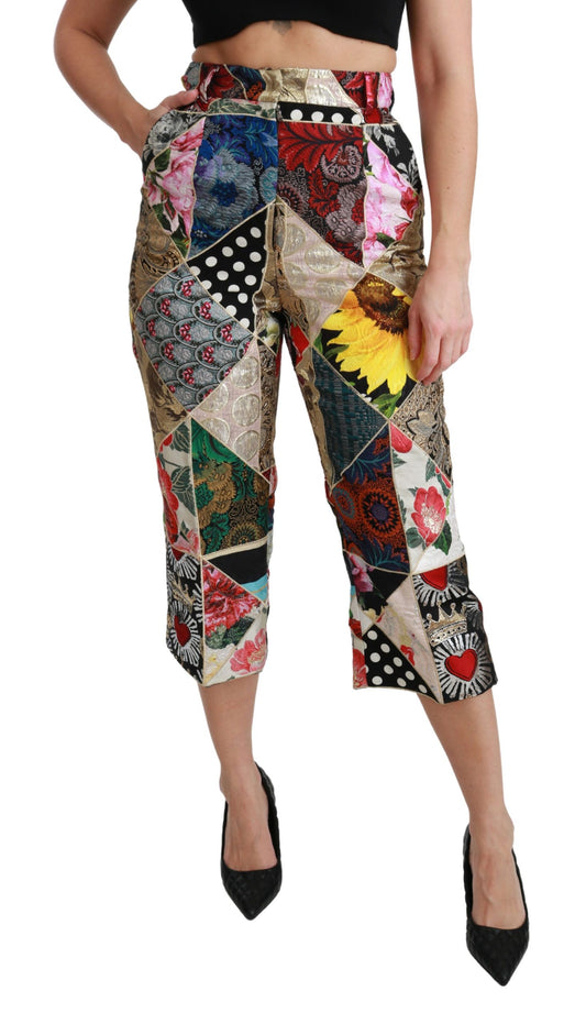 Dolce &amp; Gabbana Elegante Højtaljede Cropped Bukser i Silkeblanding