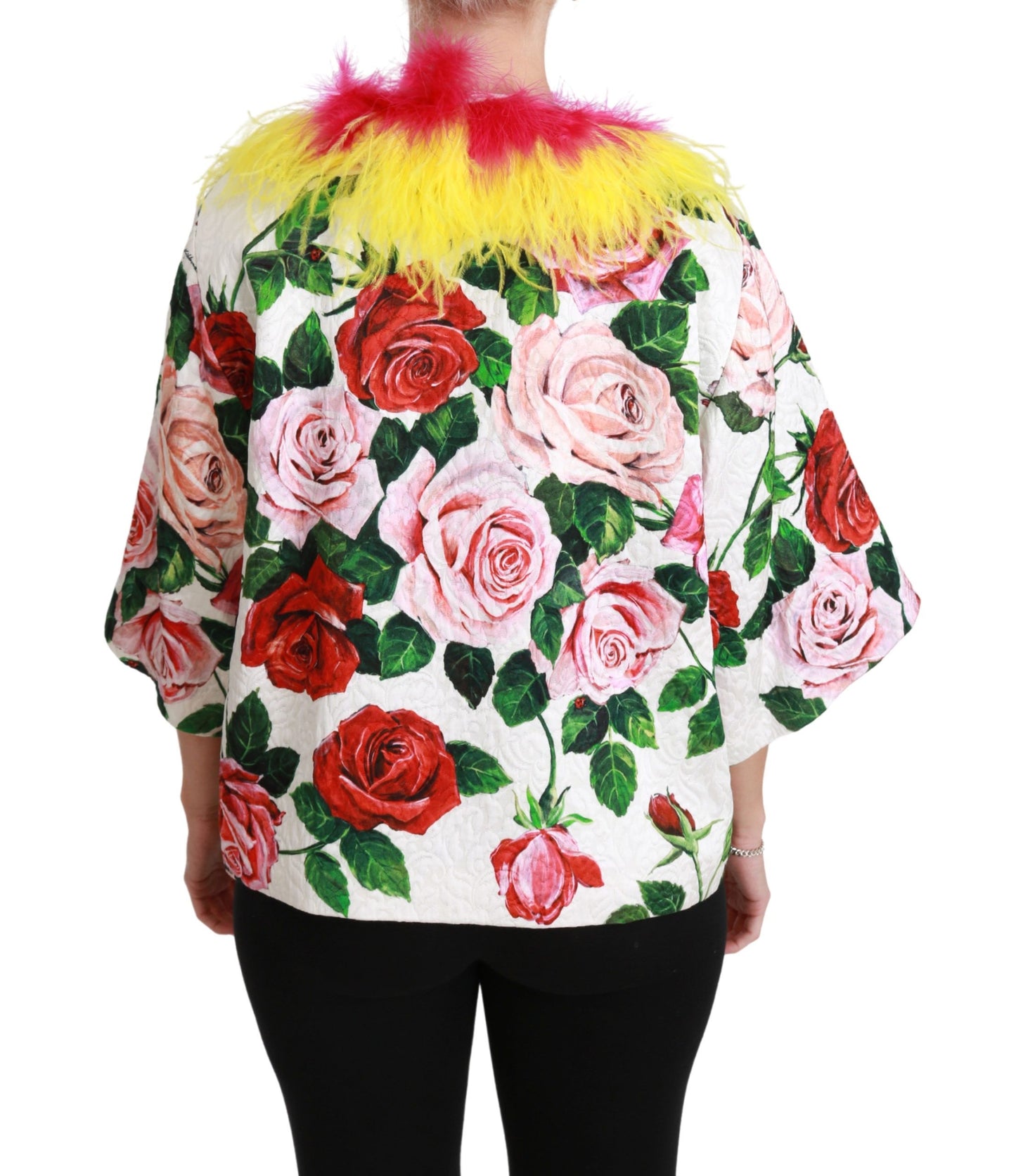 Dolce &amp; Gabbana Elegant Floral Cape-jakke med pelsdetaljer