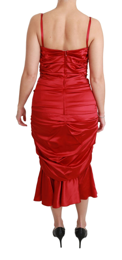 Dolce &amp; Gabbana Udsøgt Rød Silke Fit and Flare Midikjole