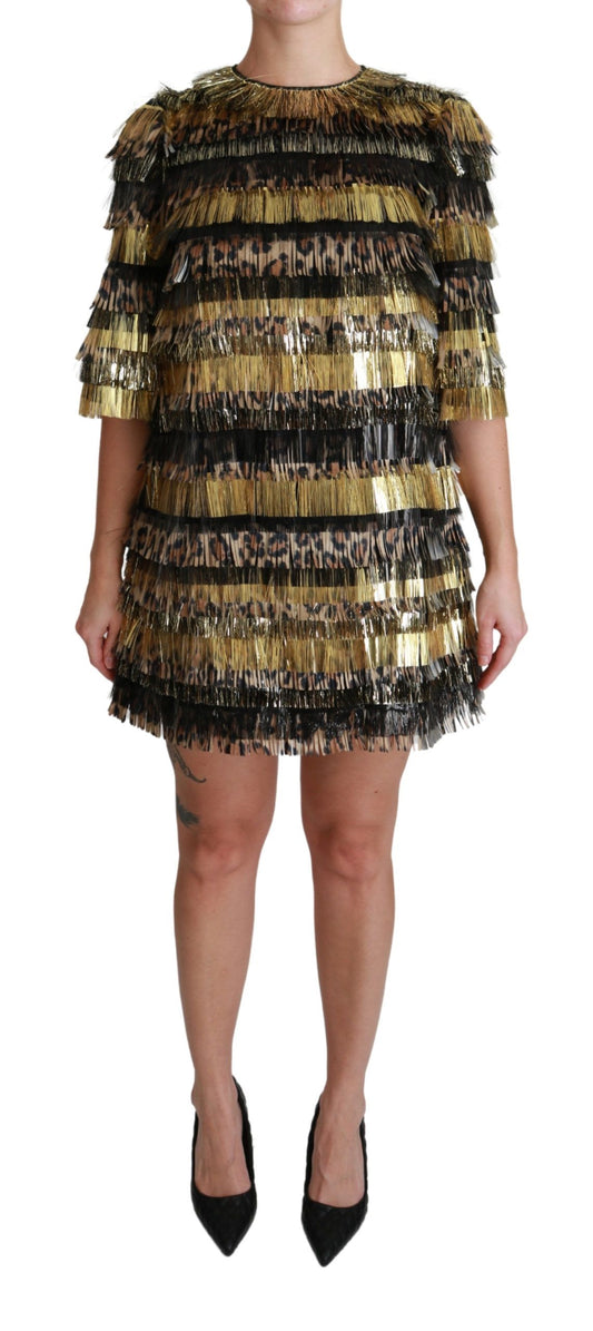 Dolce &amp; Gabbana Elegant Sheath Mini Leopardkjole