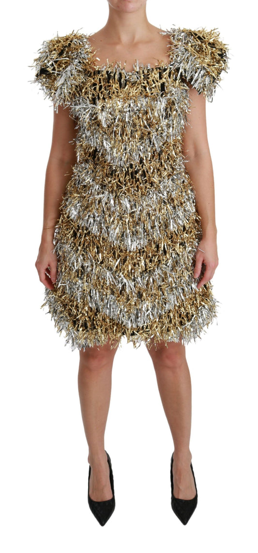 Dolce &amp; Gabbana Elegant Sølv Lagdelt Shift Minikjole