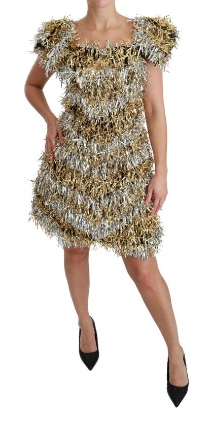 Dolce &amp; Gabbana Elegant Sølv Lagdelt Shift Minikjole