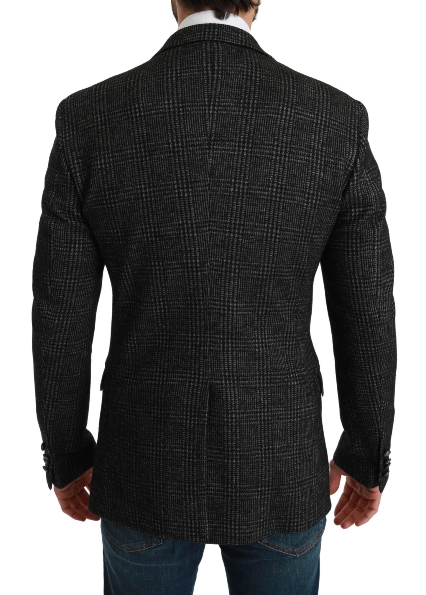 Dolce &amp; Gabbana Elegant Grey Plaid Slim Fit Blazer