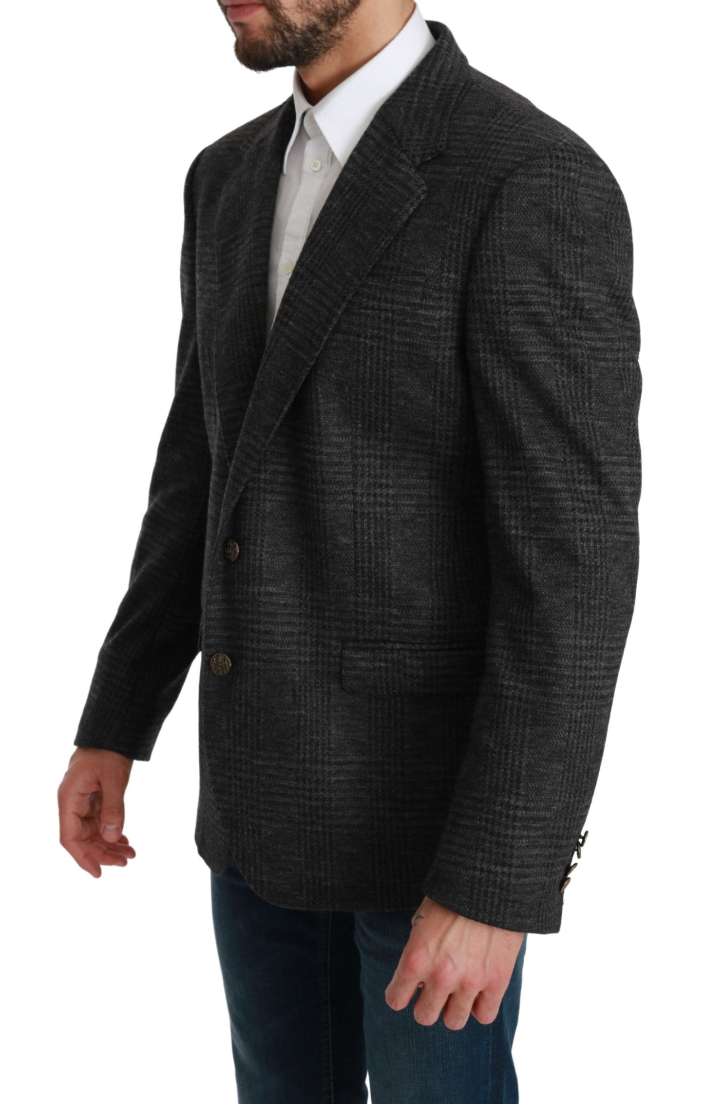 Dolce &amp; Gabbana Elegant Grey Plaid Virgin Wool Blazer