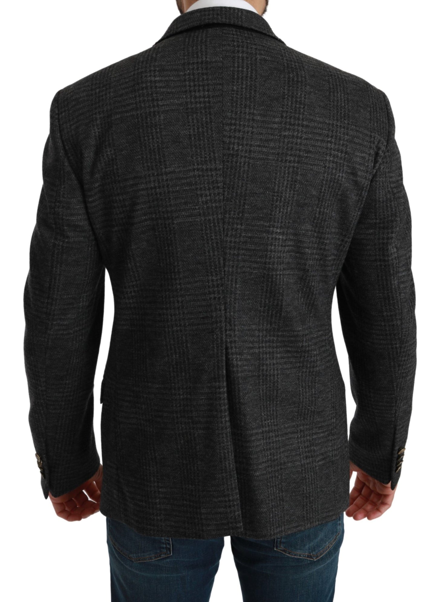 Dolce &amp; Gabbana Elegant Grey Plaid Virgin Wool Blazer