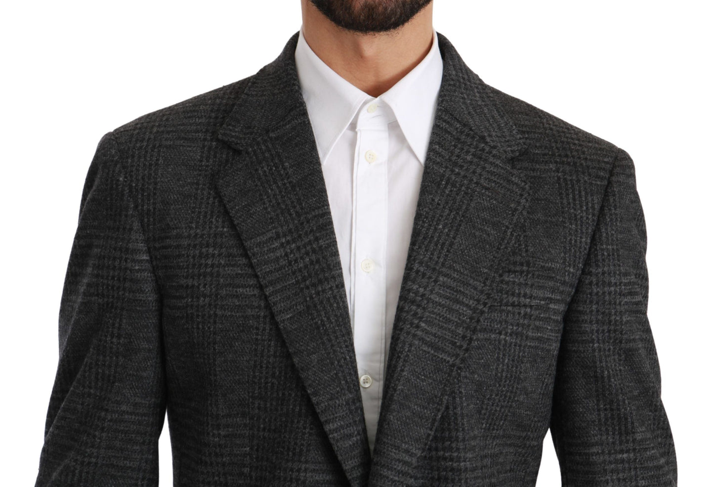 Dolce &amp; Gabbana Elegant Grey Plaid Virgin Wool Blazer