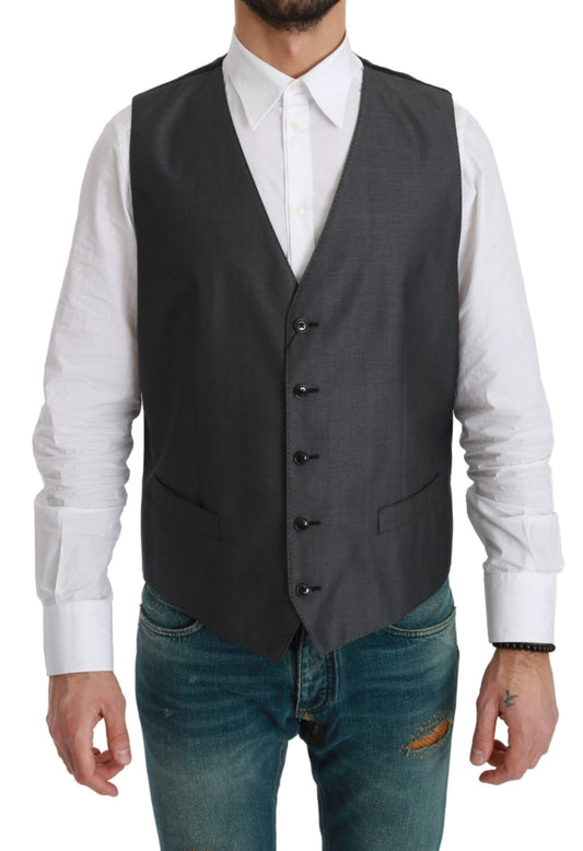 Dolce &amp; Gabbana Elegant Grey Wool Blend Dress Vest