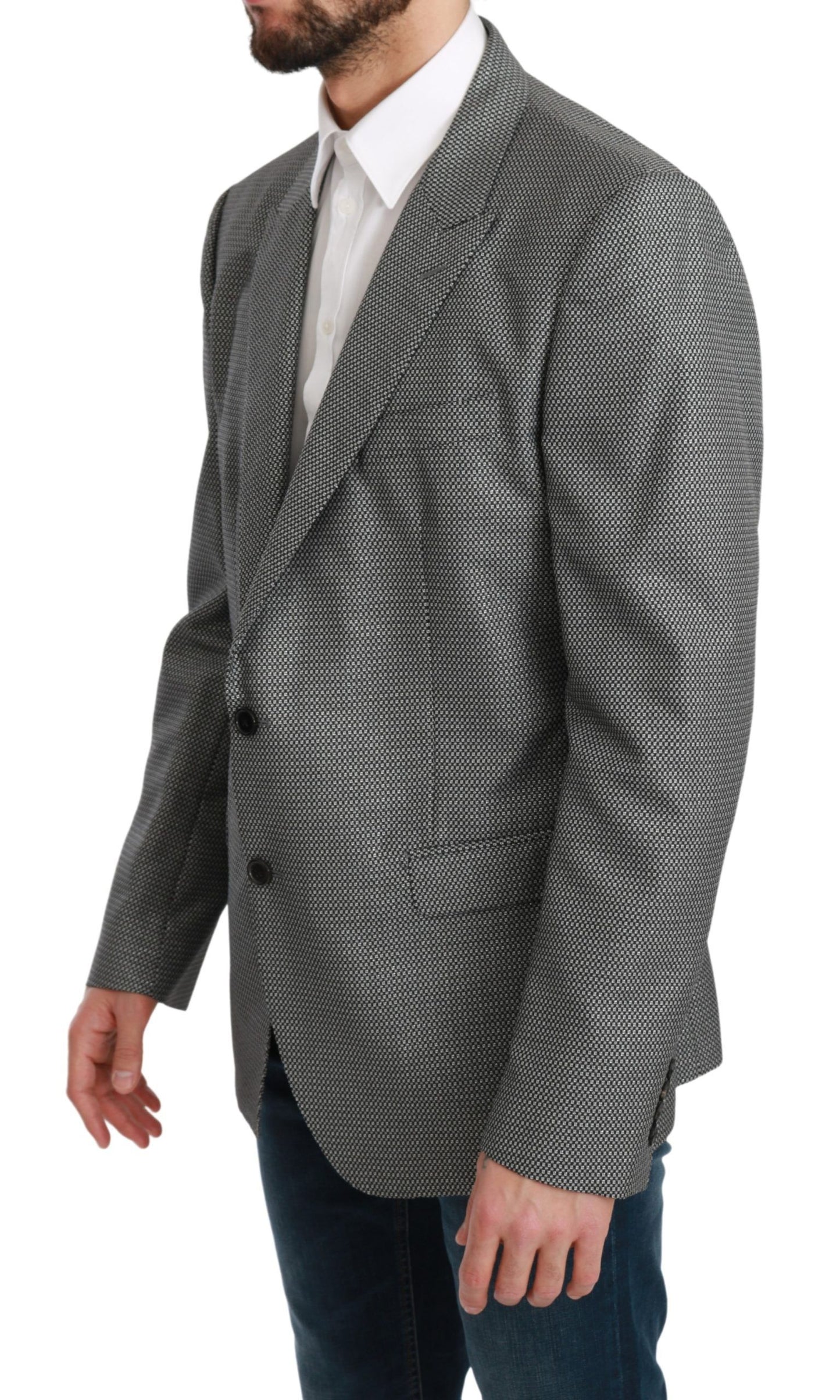 Dolce &amp; Gabbana Elegant Grey Fantasy Pattern Slim Fit Blazer