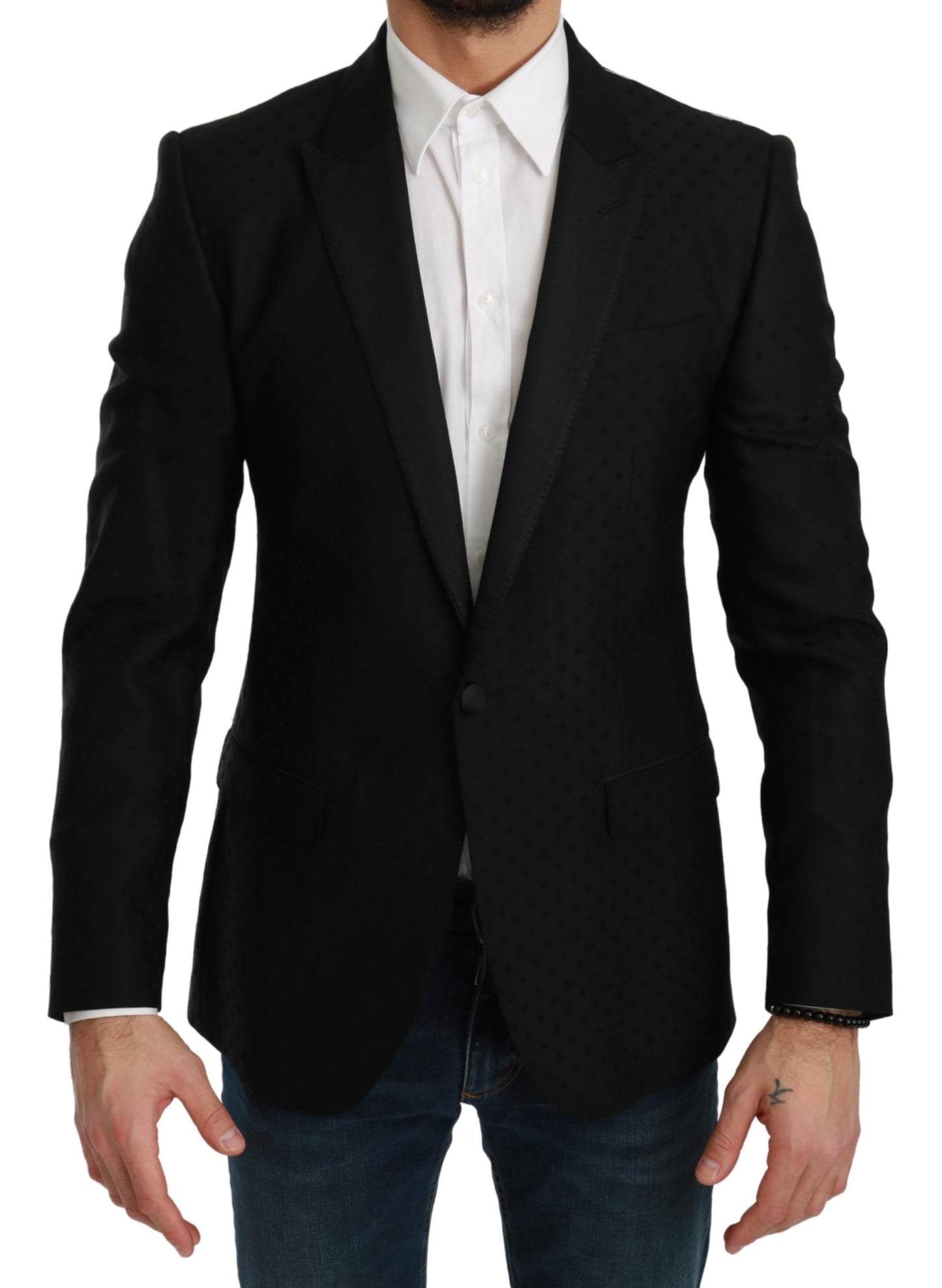 Dolce &amp; Gabbana Elegant Black Polka Dotted Wool Blend Blazer