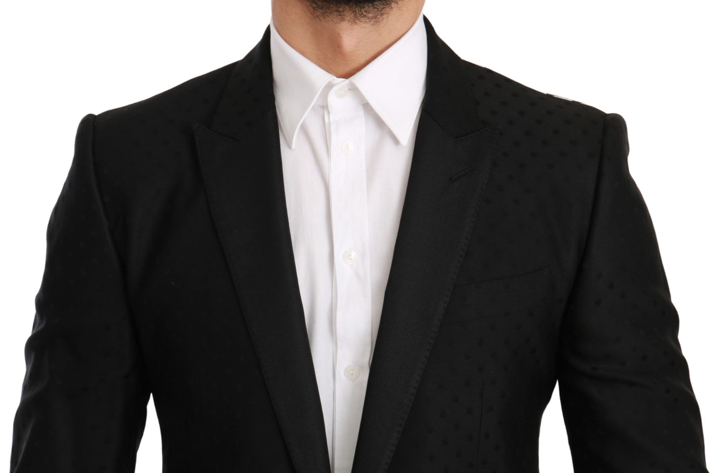 Dolce &amp; Gabbana Elegant Black Polka Dotted Wool Blend Blazer