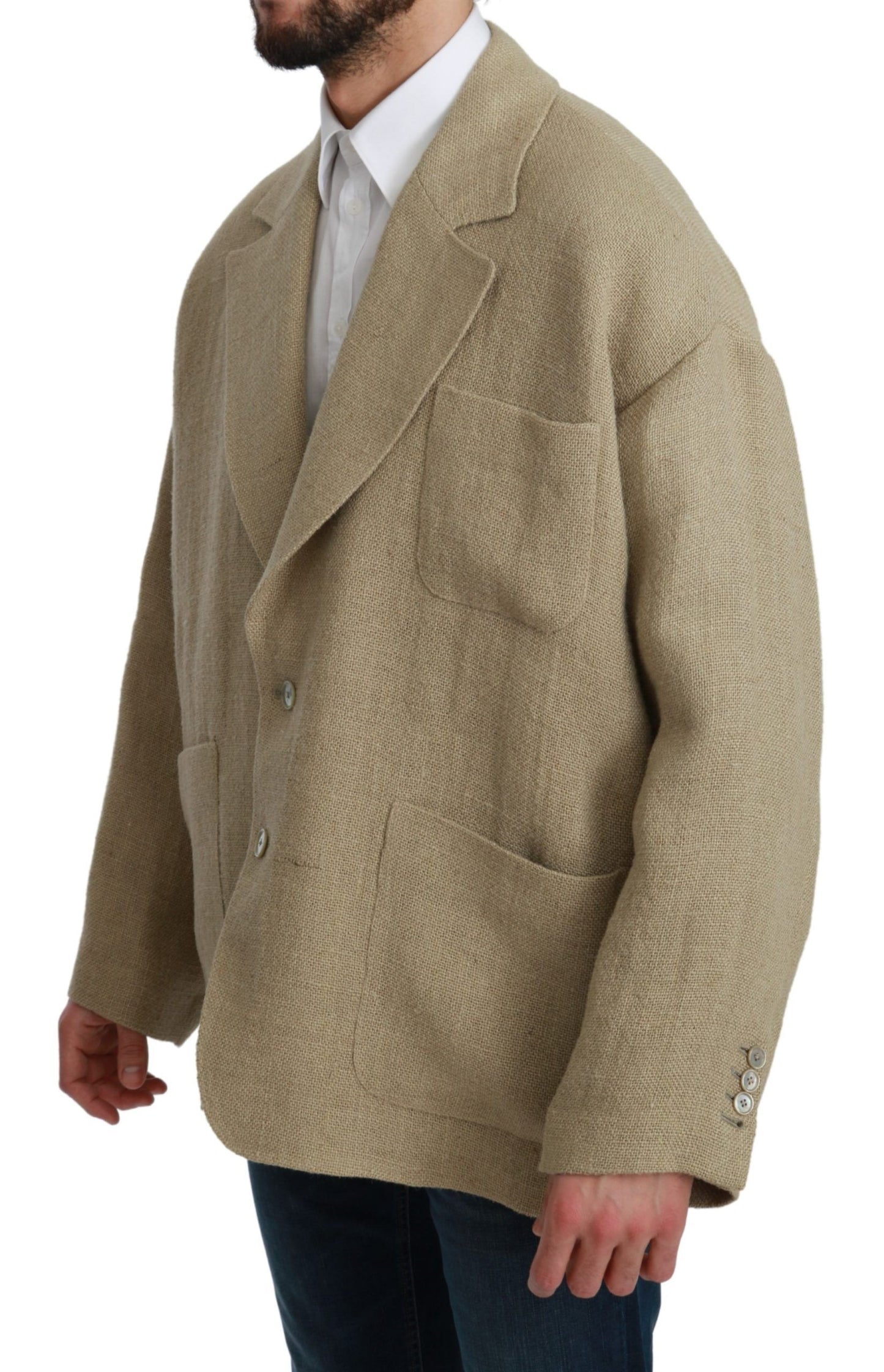 Dolce &amp; Gabbana Chic Beige Jute enkeltradet blazer