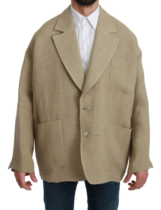 Dolce &amp; Gabbana Chic Beige Jute enkeltradet blazer