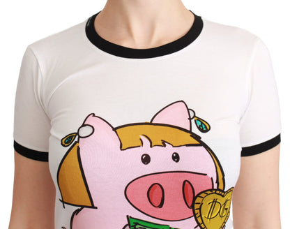 Dolce &amp; Gabbana Elegant Hvid Bomulds T-shirt Med Rund Hals Og Motiv