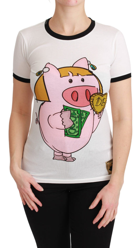 Dolce &amp; Gabbana Elegant Hvid Bomulds T-shirt Med Rund Hals Og Motiv