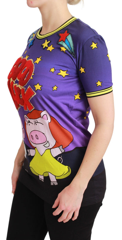 Dolce &amp; Gabbana Elegant Crewneck Motive T-shirt i lilla