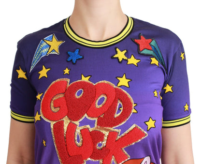 Dolce &amp; Gabbana Elegant Crewneck Motive T-shirt i lilla