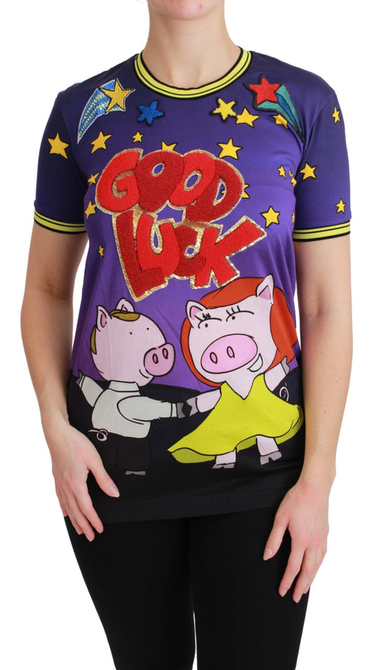Dolce &amp; Gabbana Elegant Crewneck Motive T-shirt i lilla