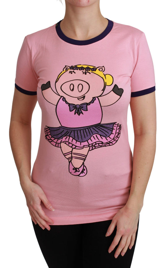 Dolce &amp; Gabbana Pink Crewneck T-shirt med "Årets Gris"-motiv